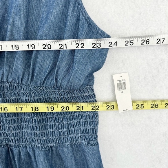 Old Navy Womens Dress Size 3X Blue Chambray Denim Midi Smocked Waist Cottagecore - Picture 13 of 16